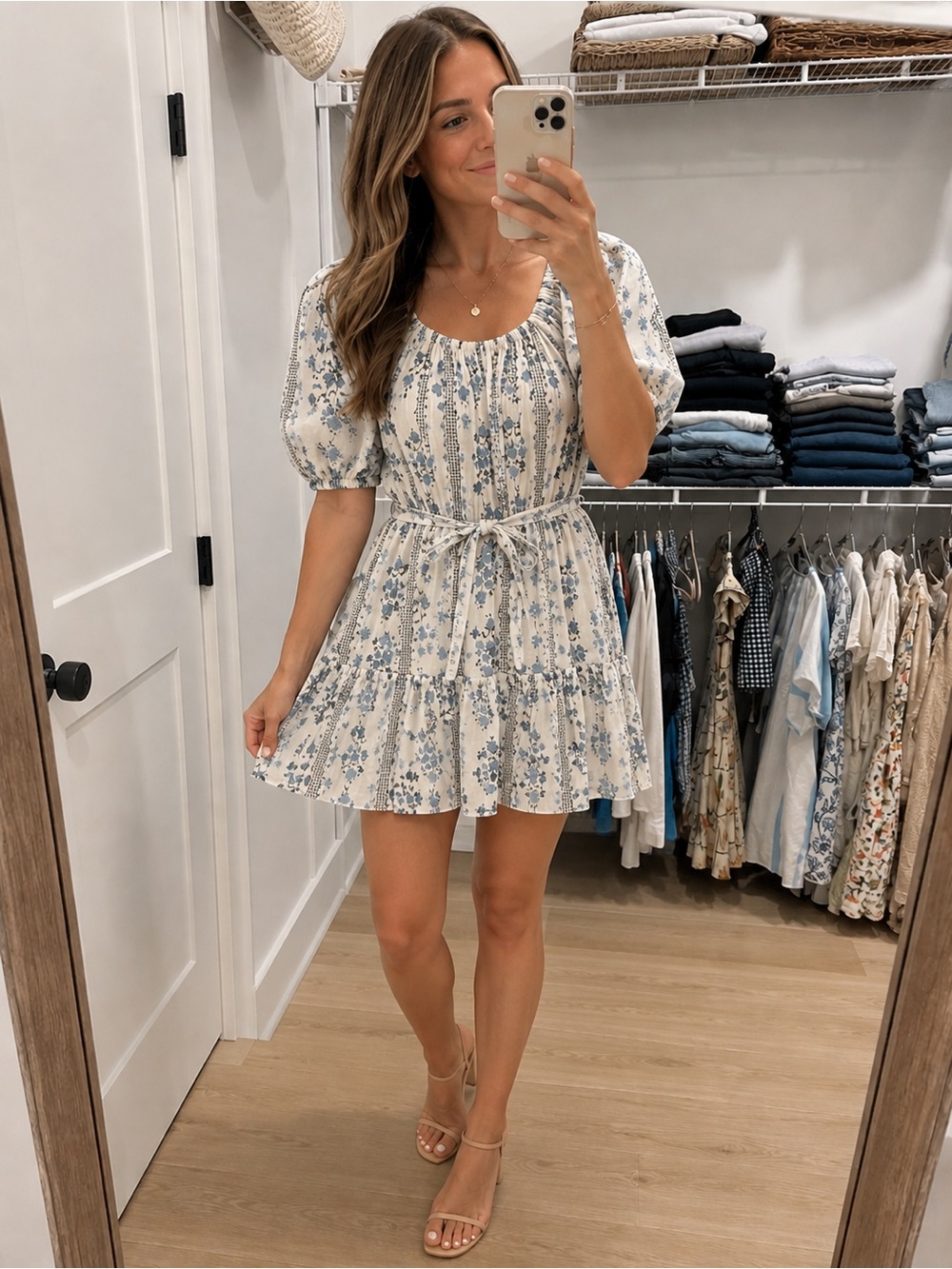 Innika Choo Tuckernuck Floral Blockprint Mini White Dress Belt Small